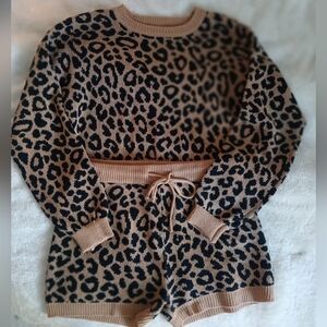 Leopard Print Sweater and Shorts Set